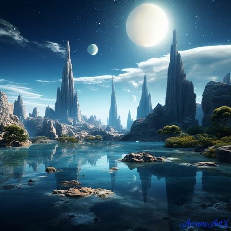 Fantasy Landscape Art Fantasy Planet Aesthetic, Other Planet Landscape, Planet Landscape Concept Art, Alien Planets Concept Art, Fantasy Planet Concept Art, Alien Landscape Concept Art, Alien Worlds Landscape, Planet Fantasy Art, Alien Planet Landscapes