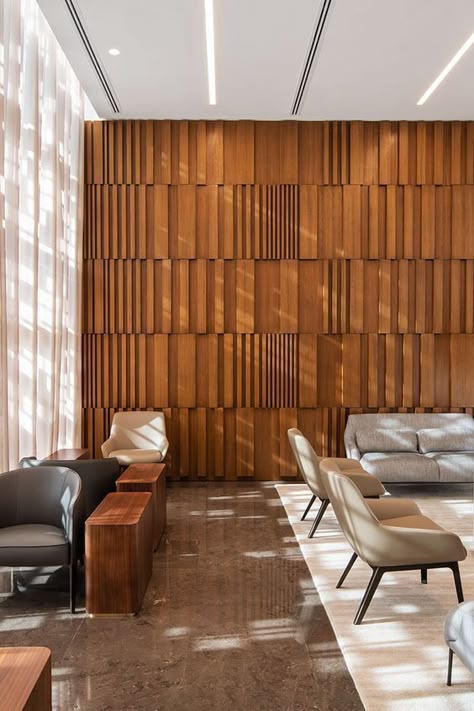 Architectural Wall Design, Interior Architectural Details, Architectural Photography Interior, Architecture Photography Interior, Interior Architecture Photography, Lobby Feature Wall, Tongue And Groove Paneling, Private Aviation, Texture Interior Design