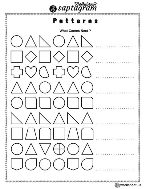 Patterns Worksheet, Pattern Worksheets For Kindergarten, Worksheet For Kindergarten, Alphabet Worksheets Kindergarten, Cursive Writing Worksheets, Math Patterns, Maths Ideas, Pattern Worksheet, Alphabet Kindergarten