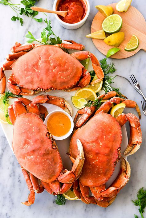 The Easiest Whole Dungeness Crab Recipe with Citrus Butter | foodiecrush.com Whole Crab Boil Recipe, Whole Crab Recipes Easy, How To Cook Whole Crab, Whole Crab Recipes Dungeness, Dungeness Crab Recipes Boil, Whole Crab Recipes, Cooking Dungeness Crab, Dungeness Crab Recipes, Citrus Butter