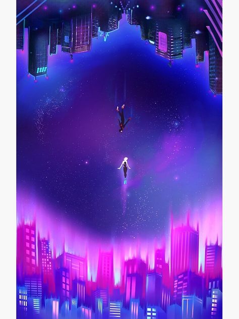 "Spider-Verse Gwen and Miles piece" Poster by caastles | Redbubble Wallpapers Iphone, Spider Verse, Iphone Wallpapers, Cityscape, Spiderman, Iphone Wallpaper, Wallpapers, Iphone, Purple