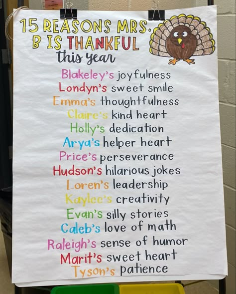 Thankful Notes For Students, Flashlight Friday Anchor Chart, Thanksgiving Anchor Chart, November Behavior Anchor Chart, Thankful Anchor Chart, Teacher Thankful For Students Poster, Thanksgiving 2nd Grade, Thankful For My Students Anchor Chart, Thankful For My Students