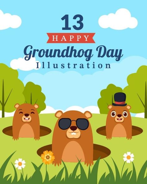 13 Happy Groundhog Day Illustration Happy Groundhog Day, Garden Background, Web Design Typography, Illustration Template, Day Illustration, Modern Web Design, Background Template, Groundhog Day, Beauty Website