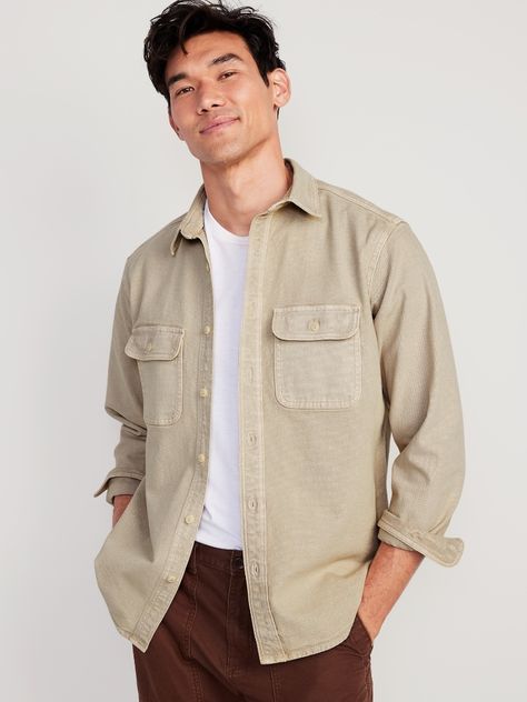 Work Wear Men Workwear Style, Utility Shirt Outfit, Beige Shirt Outfit Men, Work Wear Men Workwear, Beige Shirt Outfit, Workwear Fashion Men, Work Wear Men, Men's Workwear, Long Sleeve Shirt Outfits