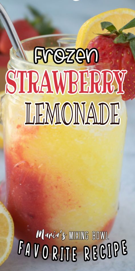 Frozen Strawberry Lemonade Recipe, Frozen Strawberry Lemonade, Strawberry Lemonade Recipe, Frozen Drink Recipes, Fun Summer Drinks, Slushie Recipe, Frozen Strawberry, Drink Recipes Nonalcoholic, Lemonade Drinks