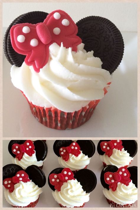 Oreo Butter, Fondant Bows, Cupcakes Strawberry, Γενέθλια Mickey Mouse, Oreo Frosting, Mouse Cupcakes, Mickey Mouse Cupcakes, Strawberry Butter, Minnie Mouse Birthday Cakes