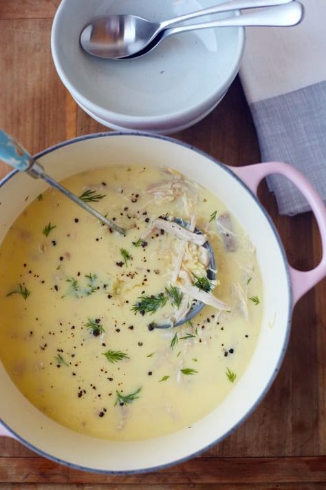 How To Make Greek Egg and Lemon Soup (Avgolemono) | Kitchn Greek Lemon Soup, Large Marge, Avgolemono Soup, Greek Lemon Chicken Soup, Lemon Soup, Lemon Chicken Soup, Shredded Chicken Recipes, Chicken Meals, Chicken Noodle Soup Homemade