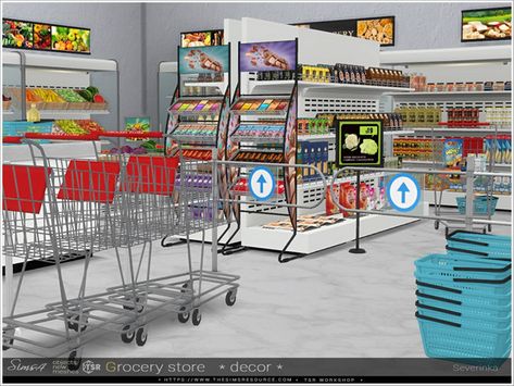 The Sims Resource - Sets The Sims 4 Grocery Store, Sims 4 Grocery Store, Sims 4 Sets, Lotes The Sims 4, Grocery Store Items, House Pantry, False Wall, Grocery Supermarket, Sims 4 Clutter