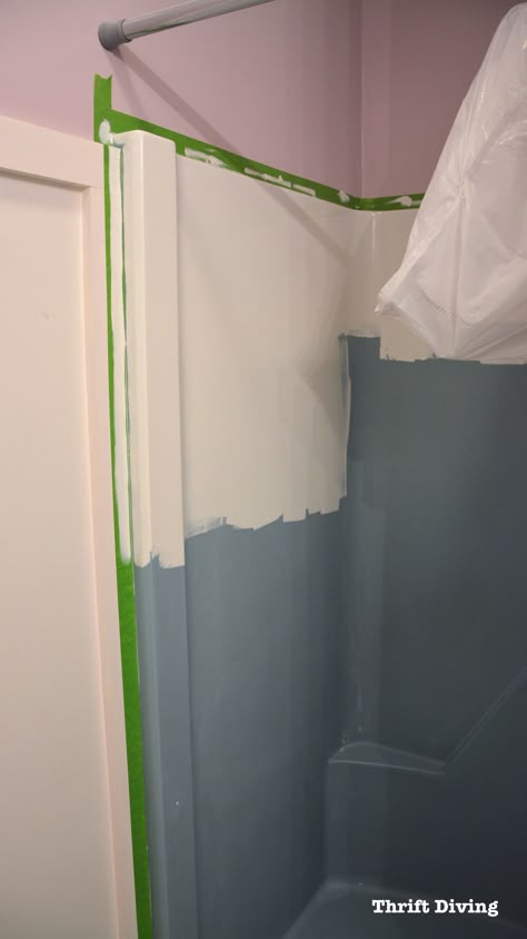 Shower-and-tub-refinishing-how-to-paint-a-shower-tub - Thrift Diving Blog - 8873 Tub Refinishing, Shower Makeover, Tub Remodel, Refinish Bathtub, Painting Shower, Fiberglass Shower, Tub Surround, Diy Shower, Bathroom Tub