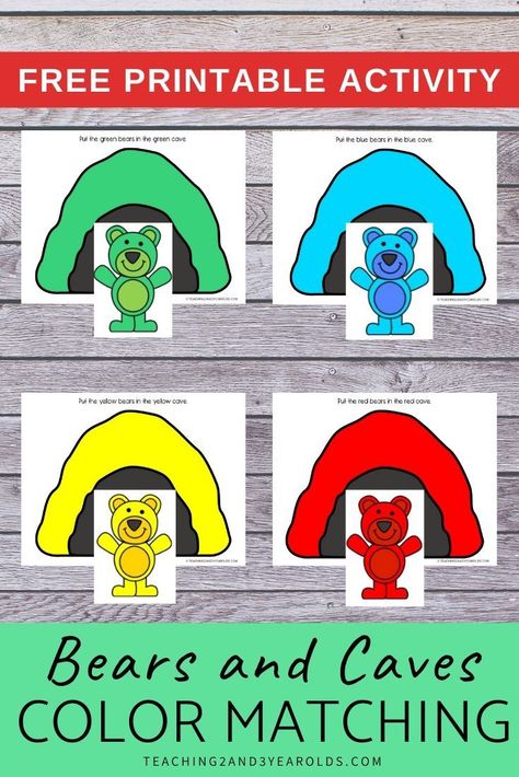 This bear color matching activity is a fun addition to your toddler and preschool hibernation theme. Download the free printable and place the bears in their matching colored caves! #winter #bears #caves #printable #colors #activity #preschool #toddlers #earlychildhood #earlylearning #2yearolds #3yearolds #teaching2and3yearolds Bear Activities Preschool, Hibernation Preschool Theme, Preschool Hibernation, Bear Theme Preschool, Hibernation Preschool Activities, Hibernation Crafts, Hibernation Preschool, Hibernation Activities, Bears Preschool