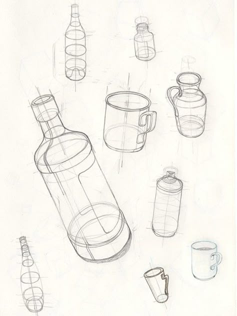 Basic Bottle Drawings | More basic drawing from my Re-teach-… | Flickr Bottle Drawings, Geometric Shapes Drawing, Basic Sketching, Structural Drawing, Bottle Drawing, Perspective Drawing Lessons, Observational Drawing, Object Drawing, Industrial Design Sketch