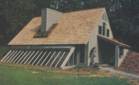 Solar Passive House Plan 19863 Solar House Plans, Earth Sheltered Homes, Sheltered Housing, Cool House, Earthship Home, Earth Sheltered, Underground Homes, Vintage House Plans, Passive Solar