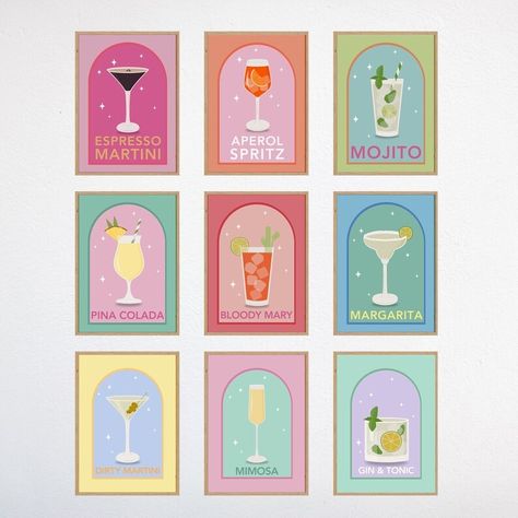 Buy Cocktail Print Set of 9 ,colorful Bar Cart ,retro Cocktail Posters, Bar Printable Art, Vintage Cocktail Glasses, Kitchen Print,preppy Poster Online in India - Etsy Colorful Bar Cart, Cocktail Posters, Glasses Kitchen, Colorful Bar, Vintage Cocktail Glasses, Bar Cart Print, Retro Cocktail, Cocktail Poster, Cocktail Art