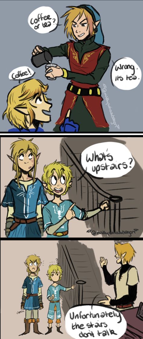 Legend Of Zelda Funny Comics, Linked Universe Funny, Legend Linked Universe, Link Headcanon, Linked Universe Four, Zelda Link Between Worlds, Legend Of Zelda Funny, Botw Funny, Link X Link