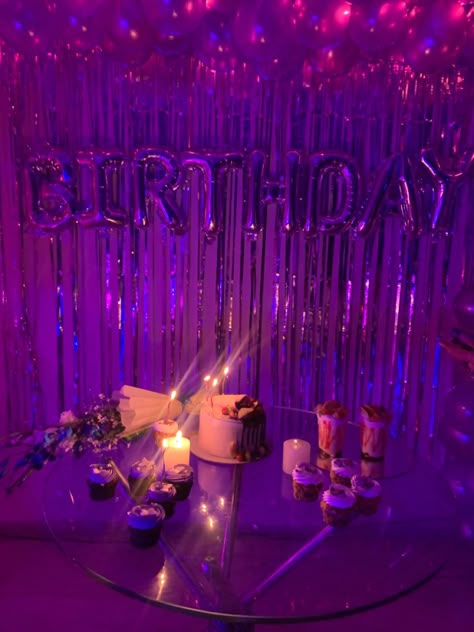 Dark Purple Euphoria Aesthetic, Birthday Party Euphoria Aesthetic, Pink And Purple Bday Decor, Euphoric Birthday Party, Euphoria Inspired Party, Purple Aesthetic Birthday, Birthday Purple Theme, Euphoria Birthday Theme, Euphoria Disco