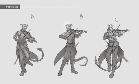 Bard Pose Reference Drawing, Bard Armor, Black Hair Slicked Back, Bard Poses Reference, Bard Poses, Bard Magic, Bard Instruments, Red Tiefling, Bard Aesthetic