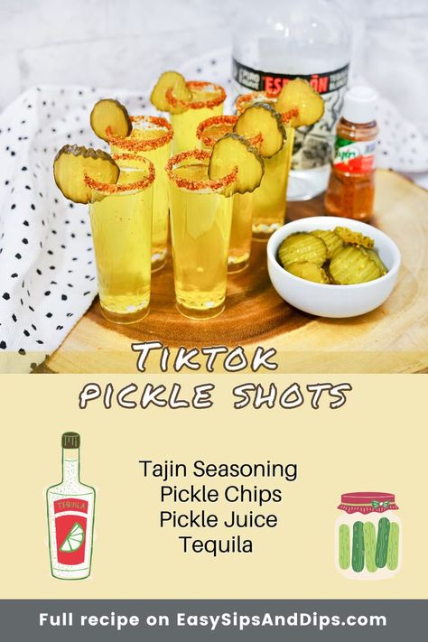 Tiktok Pickle Shots Pickle Shots, Pickle Juice Shots, Tajin Seasoning, Macro Friendly Meals, Alcohol Games, Pickle Chips, Memorial Weekend, Pickle Juice, Shot Recipes