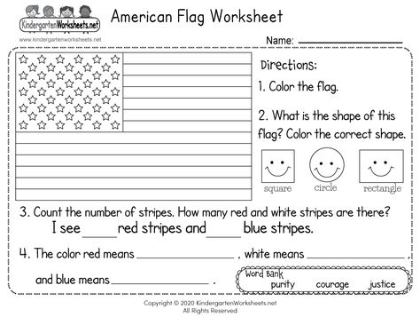 Kindergarten Language Worksheets, Spelling Worksheets Kindergarten, American Flag Meaning, Coloring Worksheets For Kindergarten, Counting Worksheets For Kindergarten, Worksheet Kindergarten, Kindergarten Phonics Worksheets, Kindergarten Social Studies, History Worksheets