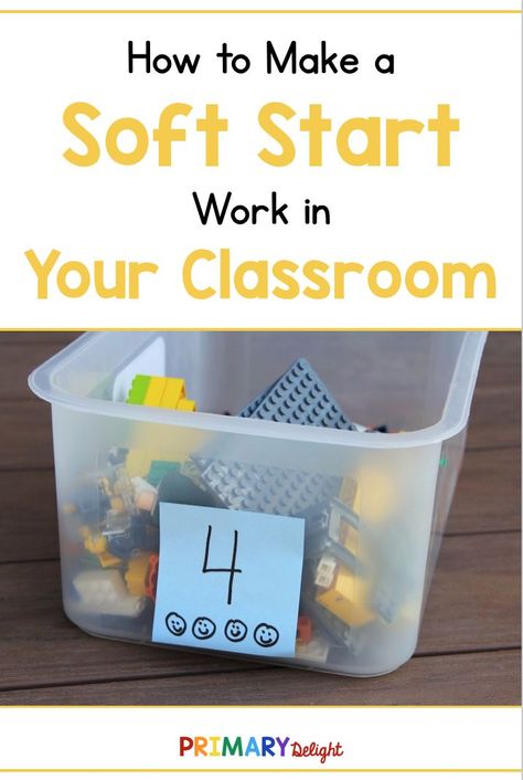 Tips & trick for a soft start in the classroom. Includes suggestions for introducing the morning activities that replace morning work. The tips are great for teachers of kindergarten through the upper grades. #SoftStart #ClassroomRoutines #MorningRoutines Soft Start Upper Elementary, Classroom Decor Crafts, Busy Bins, Kindergarten First Week, Kindergarten Organization, Grade Three, Kindergarten Morning Work, Teaching Classroom Management, Farmhouse Classroom