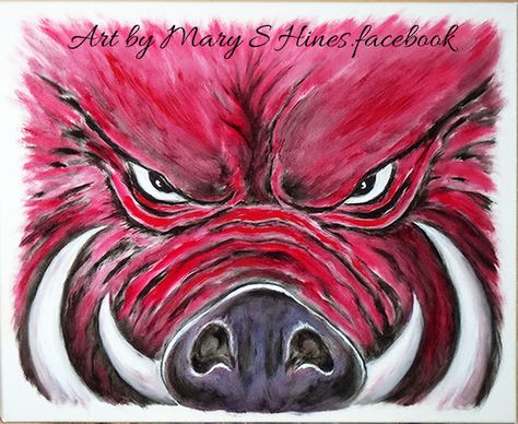 Mary's Daily Painting Blog: 'Razorback 01'....Handpainted oil on 16x20 box can... Razorback Painting, Revamped Furniture, Ar Razorbacks, Wild Boars, Woo Pig Sooie, Revamp Furniture, 3d Digital Art, Pig Art, Arkansas Razorbacks