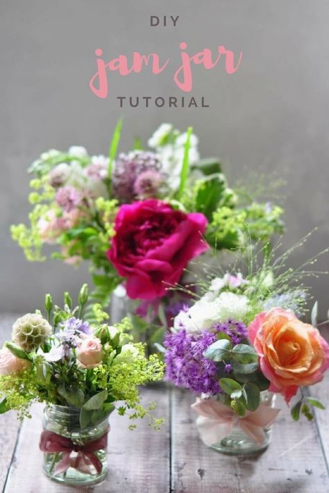 Flowers Arrangements For Home, Jam Jar Flowers, Mason Jar Flower Arrangements, Small Flower Arrangements, Jam Jars, Mason Jar Flowers, Best Flowers, Flowers In Jars, Wedding Table Flowers