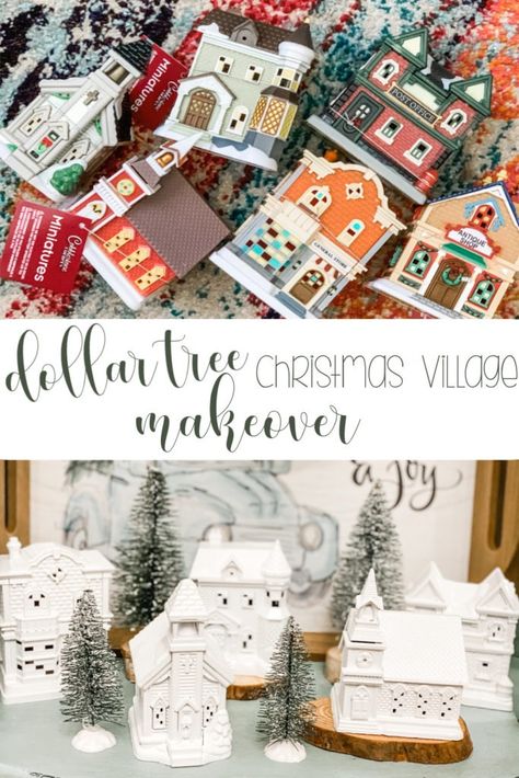 dollar tree christmas village makeover - Re-Fabbed Christmas Village Makeover, Dollar Tree Christmas Village, Christmas Diy Dollar Tree, Diy Christmas Village Platform, Vintage Christmas Village, Christmas 2025, Diy Christmas Village, Diy Christmas Decor, Christmas Village Houses