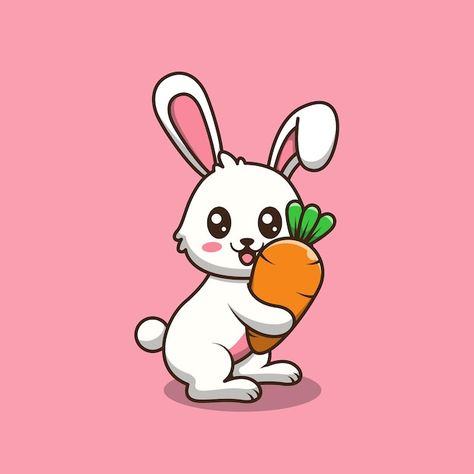 Bunny Holding Carrot, Carrot Cartoon, Carrot Drawing, Logo Rabbit, Animated Bunny, Cute Cartoon Illustration, Vinyl Art Paint, Cute Cartoon Rabbit, Cartoons Hd