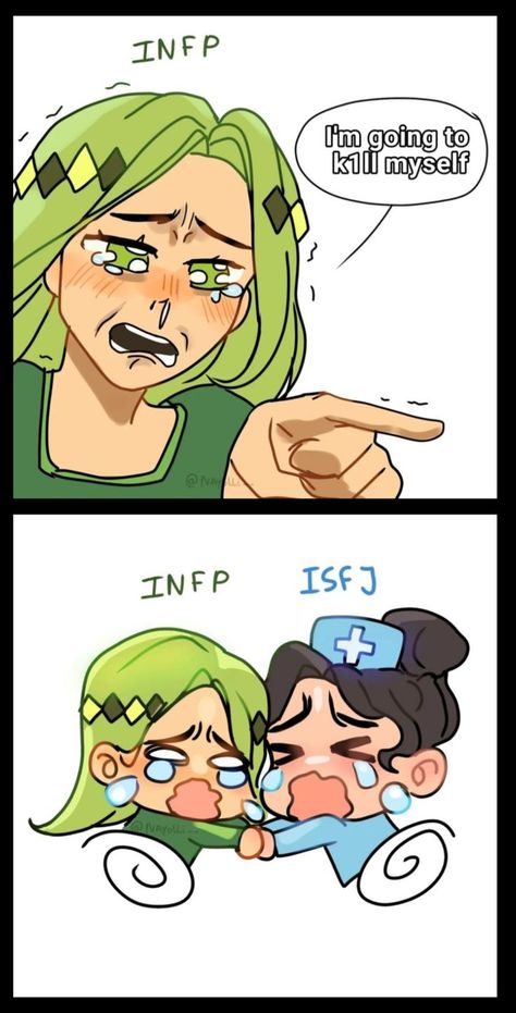 The last panel lmao  -  Credit: @nayolli_ Isfj And Infp Friendship, Isfj Infp Relationship, Infp X Istp Couple, Infp Isfj Relationship, Isfj Infj Relationship, Infp X Isfj Relationship, Isfj X Infp Fanart, Intp Infp Friendship, Isfj X Infj