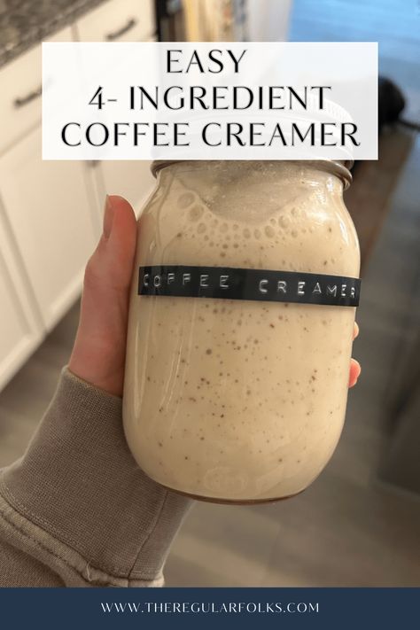 Simple 4 Ingredient Non-Dairy Coffee Creamer Recipe - The Regular Folks Healthy Non Dairy Creamer, Healthy Dairy Free Coffee Creamer, Vegan Sweet Cream Coffee Creamer, Coconut Milk Coffee Creamer Recipe, Canned Coconut Milk Coffee Creamer, Coconut Milk Creamer Homemade, Dairy Free Creamer Recipe, Coconut Cream Creamer, Diy Creamer Non Dairy