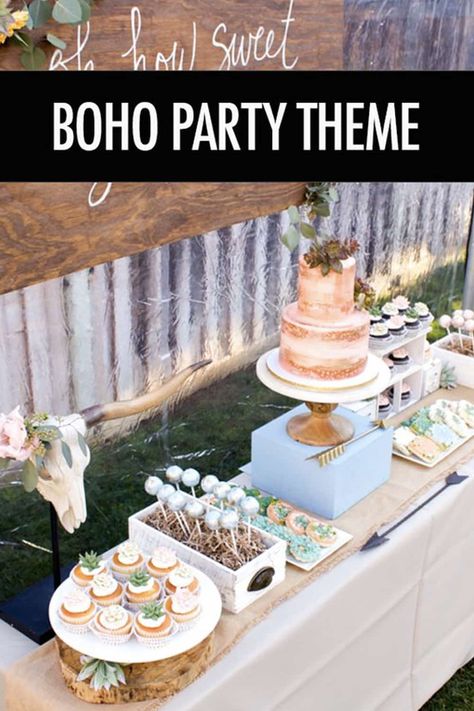 Boho Themed Party Boho Succulent Birthday Party, Sweet Sixteen Boho Theme, Boho Style Cake Birthday, Diy Boho Cake, Boho 18th Birthday Party, Succulent Party Ideas, Boho Chic Sweet 16 Party Ideas, Boho Chic Birthday Cake, Boho 13th Birthday Party Ideas