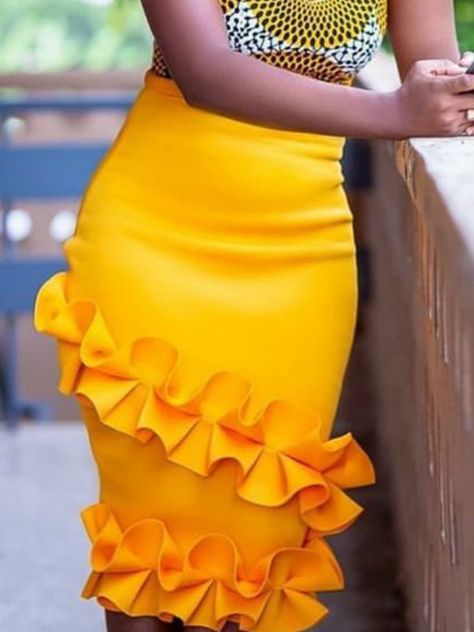 High Waist Skirts, Yellow Satin, Chic Blouses, Mermaid Skirt, Latest African Fashion Dresses, Fashion Spring, Body Con Skirt, Women Shirts Blouse, African Fashion Dresses