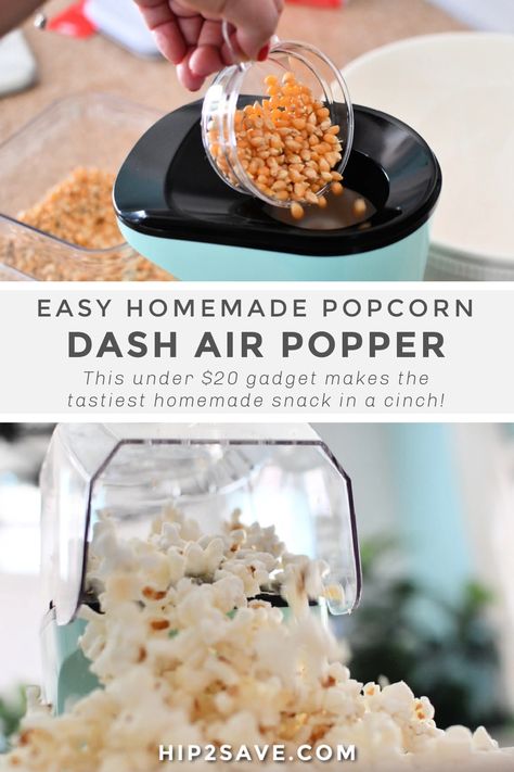 Pop quick healthy popcorn at home in just a few using this sleek Dash popcorn maker! We love the fun design and yummy popcorn it makes! #dash #dashairpopper #airpopper #popcornmaker #popcorn #homemade #snacks #dashappliances #dashkitchen #popcornpopper Air Popper Popcorn Recipes, Popcorn Maker Recipes, Dash Popcorn Maker Recipes, Air Popped Popcorn Recipe, How To Pop Popcorn On The Stove, Dash Popcorn Maker, Diy Kettle Corn Popcorn, Making Popcorn On The Stove, Home Made Popcorn On Stove