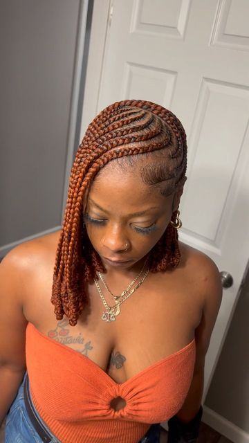 Lemonade Braids Color, Half Lemonade Braids Half Knotless, Short Lemonade Braids, Half Lemonade Braids, Lemonade Braids With Knotless, Medium Lemonade Braids, Aquarius Hair, Short Bob Braids, Saturn In Aquarius