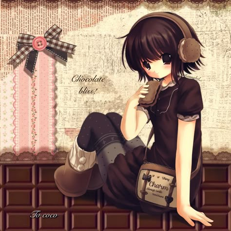 Moe 2000s anime art style chocogirl aesthetic Lolita mori kei Choco Biscuit, 2000s Art, Classic Turtleneck, Chocolate Girls, จีซอง Nct, Moe Anime, Turtleneck Sweaters, Image Swag, Mia 3