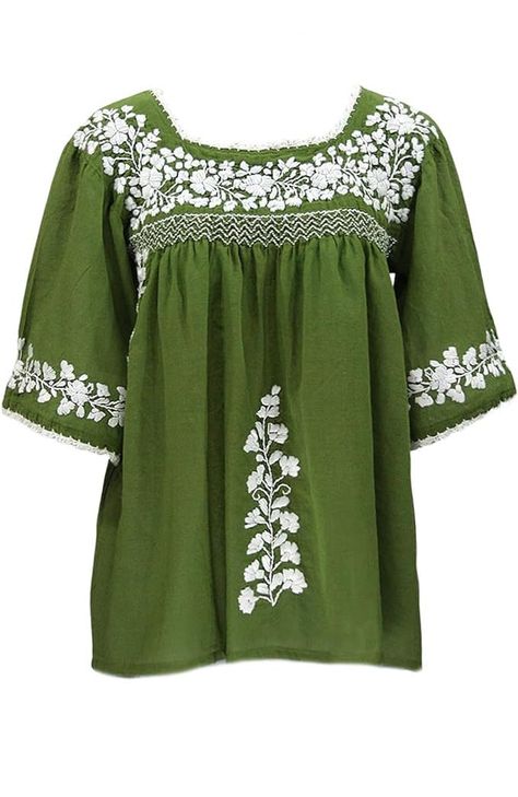 PRICES MAY VARY. Made from premium fabric, this half sleeve embroidered mexican shirts for women is very soft and breathable, the lining is so friendly to your skin, super cozy to touch and extremely comfortable to wear for whole day. Featuring half sleeve, square neck, floral embroidery, loose fit, this cute embroidered fiesta shirts for women is so fashionable, very easy to dress up or down. This square neck cotton mexican shirts for women could be matched with your fave jeans, skinny leggings Mexican Blouses For Women, Santa Fe Style Clothing, Artsy Clothing, Fiesta Shirt, Crafts Origami, Mexican Shirts, Mexican Fashion, Mexican Blouse, Peasant Shirt