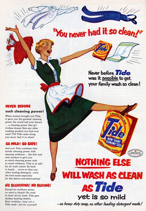 Tide soap powder. 1953 School Ads, Retro Hairstyles Tutorial, Vintage Housewife, Good Old Times, Vintage Laundry, Retro Advertising, Retro Ads, Old Ads, Vintage Advertisement