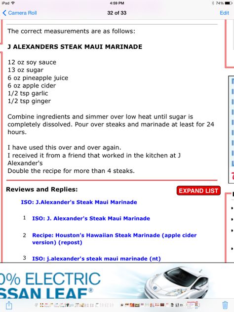 Steak Maui Marinade J Alexander Steak Maui Recipe, Steak Maui J Alexanders Recipe, Maui Steak Marinade, Hawaiian Steak Marinade, Steak Marinade Recipes, Beef Marinade, Mediterranean Meals, Grilled Steak Recipes, Sunday Recipes