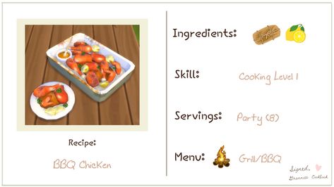 BBQ Chicken 🍗 | Littlbowbub on Patreon Sims 4 Restaurant, Sims 4 Piercings, The Sims 4 Pc, Sims 4 Body Mods, Sims 4 Expansions, Tumblr Sims 4, Sims 4 Gameplay, Custom Recipe, New Mods