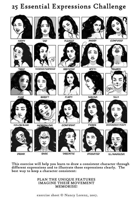 25 Essential Expressions Challenge, Essential Expressions Challenge, 25 Essential Expressions, Expressions Challenge, Expressions Practice, Expression Challenge, Facial Expressions Drawing, Realistic Eye Drawing, Drawing Face Expressions