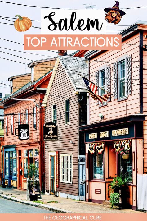 Pinterest pin for best things to do in Salem Day Trip From Boston, Weymouth Massachusetts, Salem Travel, Northeast Road Trip, Salem Massachusetts Travel, Day Trips From Boston, Things To Do In Salem, Maine Road Trip, Boston Vacation