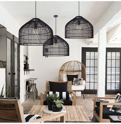 Outdoor or indoor light fixture. Rattan pendants. Beautiful in an entryway, over kitchen lsland, dining table, eveb on a patio. So many options Black Wicker Light Fixture, Black Rattan Pendant Light, Wicker Lamp Black, Large Black Rattan Pendant Light, Wicker Pendant Light, Rattan Chandelier, Rattan Chandelier Dining Room Pendant Lights & Chandeliers, Indoor Lighting Fixtures, Rattan Pendant Light