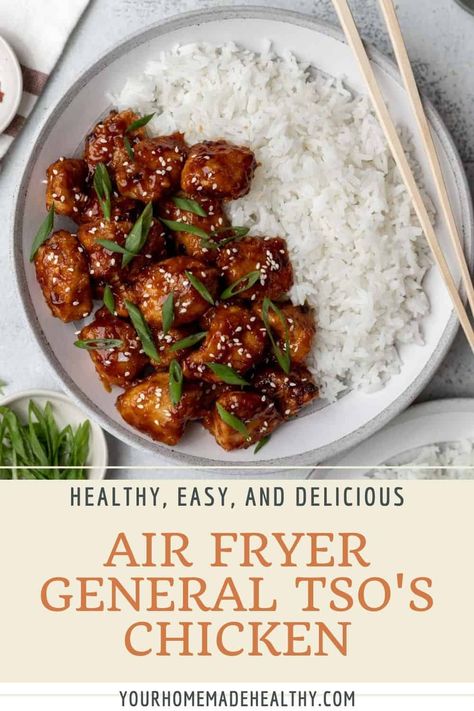 Healthy General Tso Chicken Air Fryer, General Tao Chicken Air Fryer, Air Fryer General Tso Chicken, Chinese Chicken Balls Recipe, Changs Spicy Chicken, Healthy General Tso Chicken, Air Fryer Crispy Chicken, Crispy Chicken Bites, General Tao Chicken