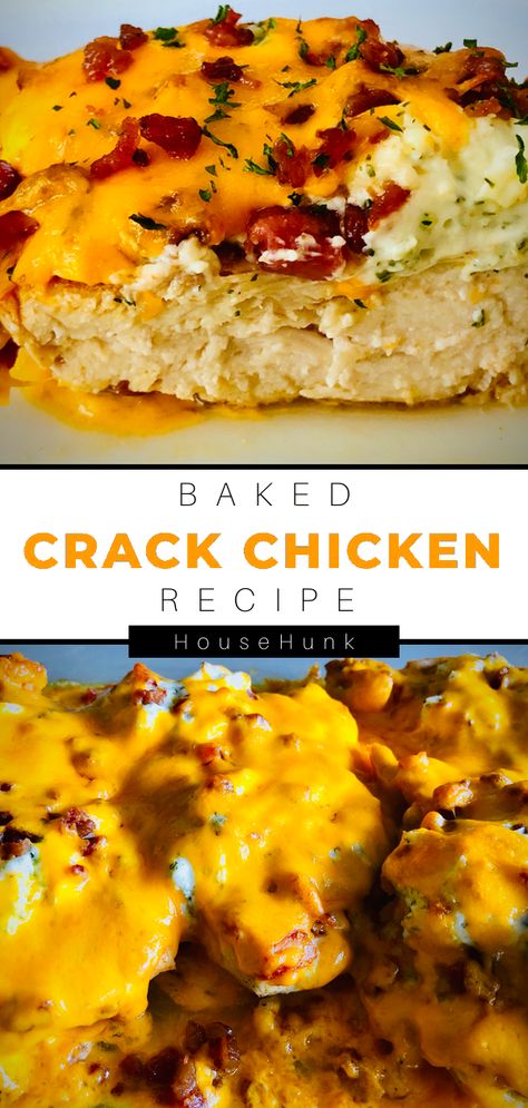 This baked version of Crack Chicken takes less time and is just as delicious as the slow cooker recipe. Chicken, Cheese, Bacon...Oh my! Baked Cracked Chicken Recipes, Cracked Chicken, Mexican Wedding Cookies Recipes, Drink Inspiration, Slow Cooker Recipe, Recipe Chicken, Keto Chicken, Butter Recipe, Cooking Inspiration