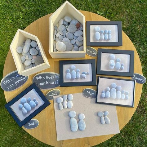 earlyyearsoutdoor on Instagram: "**NEW DOWNLOAD** I have put my new Pebble family download into frames and teamed them with some pebbles! Perfect for getting to know new children and starting discussions about their families. The download comes complete with family key words on pebbles too! Downloads available at: www.earlyyearsoutdoor.co.uk. Let me know what you think 🥰 Cable reel and house boxes are from the lovely @hope_earlyyears 🍃 #earlyyears #earlyyearsideas #newdownload #eyfs #eyfsteach Eyfs Pshe Activities, Family Montessori Activities, My Family Reggio Activities, Eyfs Houses And Homes, Eyfs Homes Topic, My House Eyfs Activities, All About Me Tuff Tray Ideas Eyfs, Family Provocation Preschool, Families Eyfs Activities