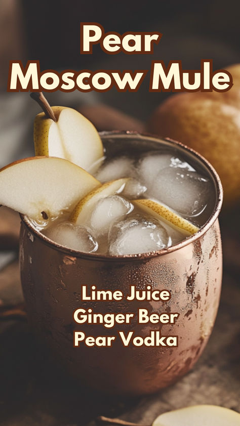 Pear Moscow Mule Pear Moscow Mule Recipe, Fall Moscow Mule Recipe, Pear Moscow Mule, Mule Drink Recipes, Mule Variations, Vodka Mule, Ginger Mule, Hp Christmas, Mule Drink