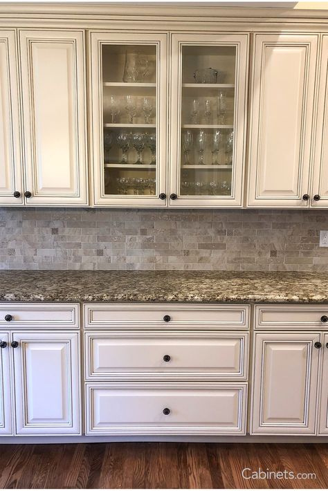 Faux Painting Kitchen Cabinets, Kitchen With Antique White Cabinets, Antique Kitchen Cabinets Wood, Glazed Kitchen Cabinets Farmhouse, Antiqued White Kitchen Cabinets, Antique Looking Kitchen Cabinets, White Wash Wood Cabinets, Sw Antique White Cabinets, How To Glaze Kitchen Cabinets