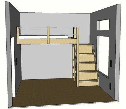 Full Sized Loft Bed #”bunkbedsbuiltintowall” Full Sized Loft Bed, Loft Beds For Small Rooms, Beds For Small Rooms, Loft Bed Plans, Diy Loft Bed, Small Bedroom Remodel, Murphy Bed Plans, Bunk Beds With Stairs, Bedroom Remodel