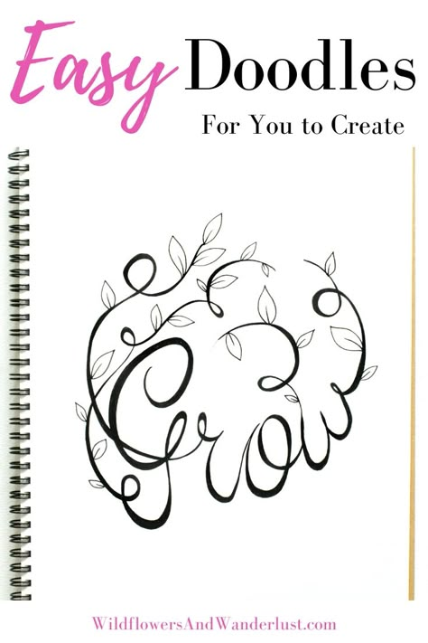 Journal Embellishments Drawing, Cute Letter Doodles, Fun Fonts To Draw, Fun Little Doodles, Easy Flower Doodles, Doodle Practice, Doodling Tutorial, How To Doodle, Doodles Easy