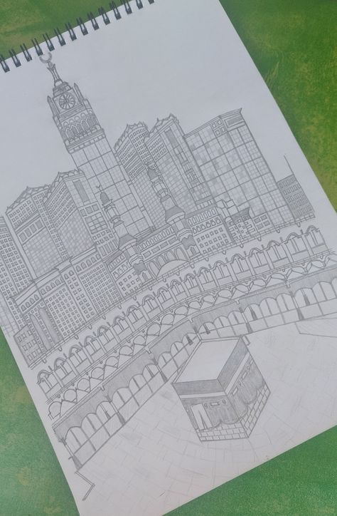 Islam muslim holy land makkah mecca saudi arabia pencil sketch drawing Makkah Drawing Pencil, Mosque Architecture Drawing, Makkah Drawing, Makkah Art, Land Drawings, Islamic Drawing, Mosque Art, Islamic Art Canvas, Boho Art Drawings