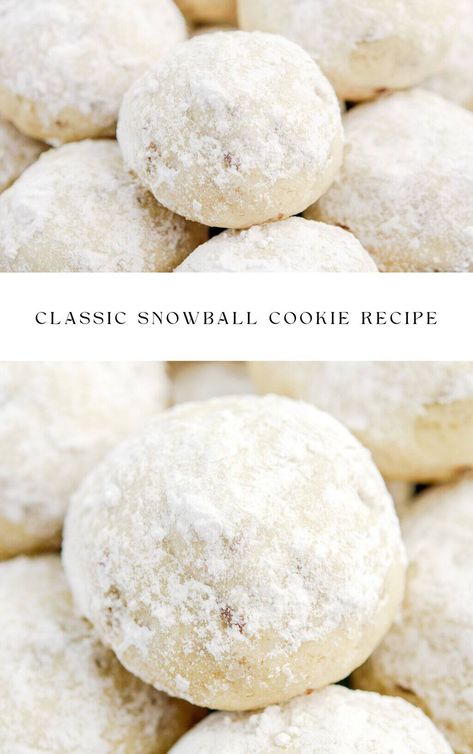 Classic melt-in-your-mouth snowball cookies. With just a few simple ingredients, including pecans and a dusting of powdered sugar, this easy holiday recipe is sure to become a favorite. Classic Snowball Cookies, Snowball Cookie, Simple Holiday Cookie Recipes, Christmas Cookie Tray, Snowballs Recipe, Pecan Snowballs, Pecan Snowball Cookies, Easy Holiday Cookies, Snowball Cookie Recipe